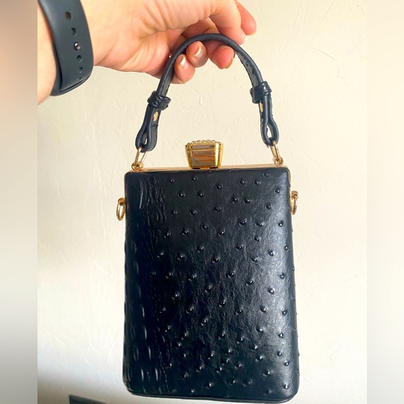 Isabelle Vegan Jewel-Top Satchel Bag with Crossbody Strap - Picture 5 of 9